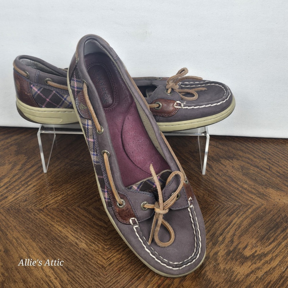 Sperry Top-Sider Plaid Purple Pink Leather Madris Upper Boat Shoes Womens Sz 9 M